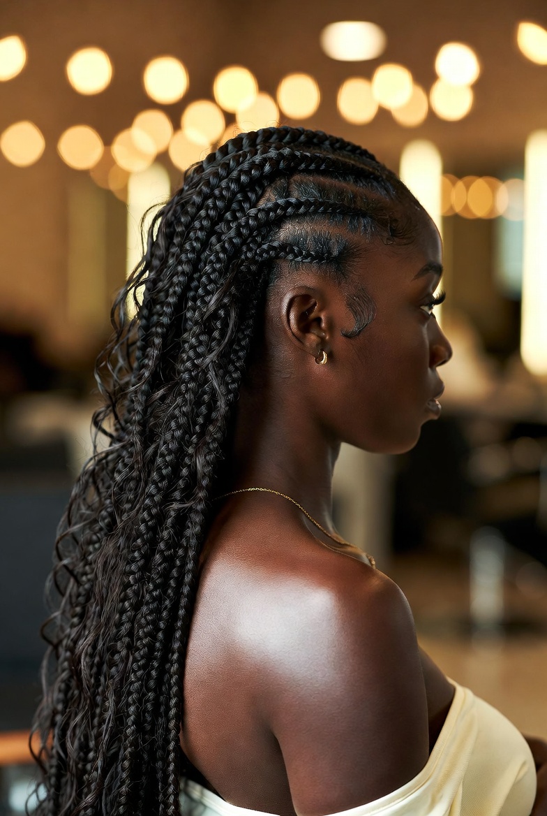 Butt-length knotless braids